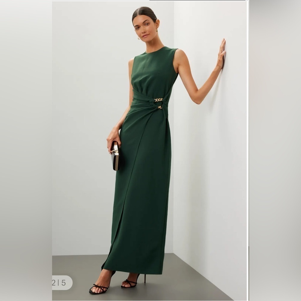 Shoshanna Emerald green Dani Dress gold waist chain accent event dress size 12